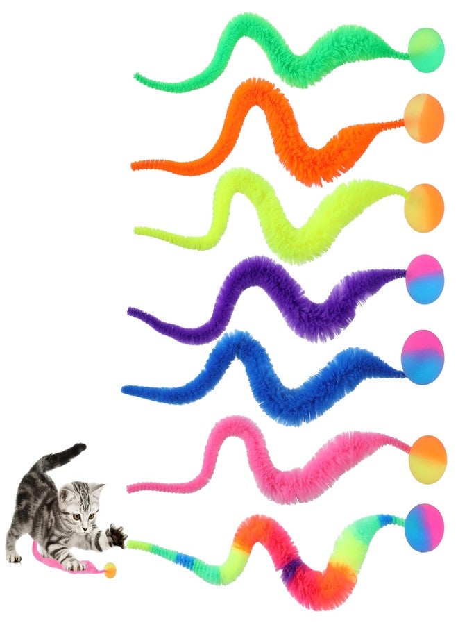 Elegaperma 7pcs Bouncy Tails Cat Toys,Bouncy Balls for Cats,Fuzzy Worm Cat Toy with Ball,Interactive Cats Toy Worm,Colorful Fuzzy Balls for Pet Party Favors,Rainbow Colors - Image 1
